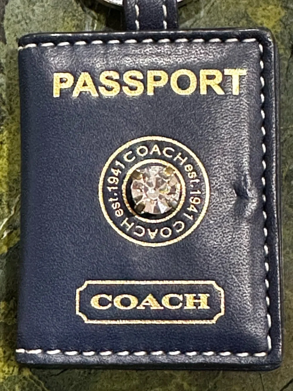 Coach Navy Leather 'Passport' Keychain with Gold Hardware - Picture 10 of 13